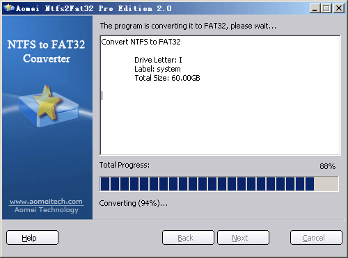 NTFS to FAT32 Converter Executing...